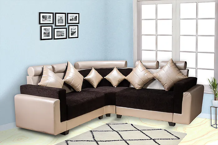VIVDeal The Coffee & Beige L Corner Sofa Set